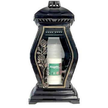 Felinar din Sticla, Model Trandafir, Negru, 72 Ore