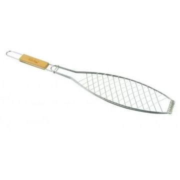 Grill din Fier pentru Prajit Peste, Maner Lemn, Perfect Home