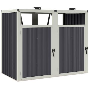 Outsunny Acoperitor pentru Tomberoane de Exterior cu 2 Compartimente, Capac Rabatabil 180°, din Oțel Galvanizat, pentru Grădină sau Patio, 146x81x122 cm, Gri Închis | Aosom Romania