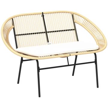 Outsunny Banc de grădină 2 locuri, banc exterior grădină din oțel, stil Acapulco, cu spătar și pernă, 126 x 72 x 83 cm, kaki | Aosom Romania