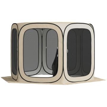 Outsunny cort pop-up pentru camping, portabil, protecție UPF50+, laterale cu plasă, sârmă de oțel, Khaki | Aosom Romania