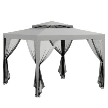 Outsunny Foisor de Gradina cu Plasa de Tantari, Foisor 3x3 m cu Acoperis Dublu si Cadru din Metal, Bej | Aosom Romania