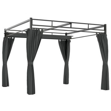 Outsunny Gazebo Pergolă 3x3 m cu Acoperiș Retractabil Glisant, 4 Pereți Laterali, Orificii de Drenare, Pergolă de Grădină din Poliester și Oțel, pentru Terasă, Curte, Exterior, UV30+, Gri Închis | Aosom Romania