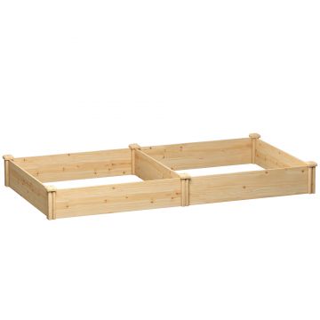 Outsunny Grădină Ridicată de Exterior cu Separator Central și Bază Deschisă, Jardinieră din Lemn de Brad, pentru Flori, Legume, Balcon sau Grădină, 235x121x26 cm, Culoare Lemn | Aosom Romania