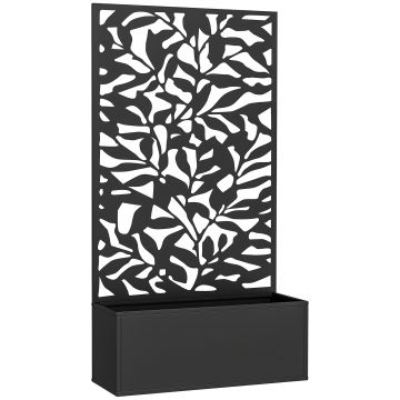 Outsunny Jardinieră cu spalier ghiveci dreptunghiular mărime mare panou de intimitate metal 61 x 23 x 113 cm negru | Aosom Romania
