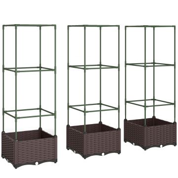 Outsunny Jardinieră înălțată cu spalier set de 3 jardiniere cu orificii de scurgere | Aosom Romania