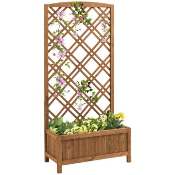 Outsunny jardinieră înălțată suport flori grădină cu grilaj din lemn galben 60 x 30 x 122,5 cm | Aosom Romania