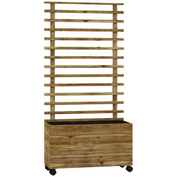 Outsunny Jardiniera inaltata verticala cu 4 roti si suport pentru plantele cataratoare, din  lemn de brad, 76x30x155cm, alb | Aosom Romania