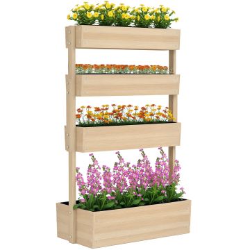 Outsunny Jardiniere înaltă din lemn cu 4 etaje, scară de flori cu căptușeală, găuri de drenaj, lemn natural | Aosom Romania