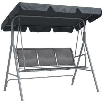 Outsunny Leagăn de grădină 3 locuri cu acoperiș parasolar reglabil și detașabil, șezut respirabil din poliester, capacitate 240 kg, 171x108x154 cm, gri închis | Aosom Romania