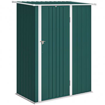 Outsunny Magazie de Grădină 1.07m² din Oțel Zincat, Căsuță pentru Depozitare cu Ușă Blocabilă, Acoperiș Înclinat, 142x86x189 cm, Verde | Aosom Romania