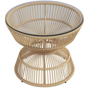 Outsunny Masă laterală pentru exterior, masă de grădină din ratan, blat din sticlă, PE-ratan, 60 cm x 60 cm x 50 cm, natural | Aosom Romania