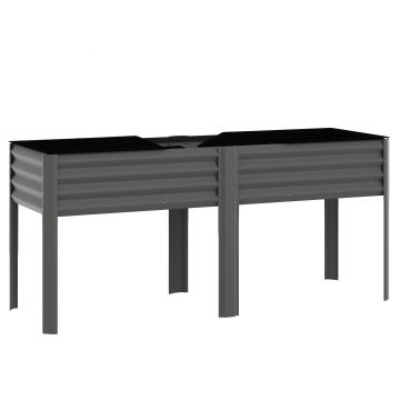 Outsunny Pat de grădină înălțat din metal, cutie de plantare extra mare cu traverse de întărire și insert din material nețesut, 180 x 55 x 80 cm, gri închis | Aosom Romania