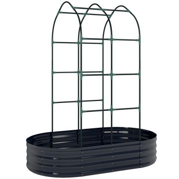 Outsunny Pat înălțat cu spalier, jardiniere metalice cu mănuși cutie de grădină 160 x 90 x 180 cm, Gri închis | Aosom Romania