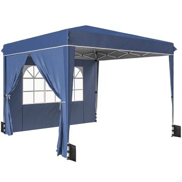 Outsunny Pavilion 3x3 m Pliabil Pop Up cu Înălțime Reglabilă, Pavilion de Grădină cu Pereți Laterali, Saci de Nisip, Geantă de Transport, UV50+, pentru Exterior Camping Petreceri, Albastru Închis | Aosom Romania