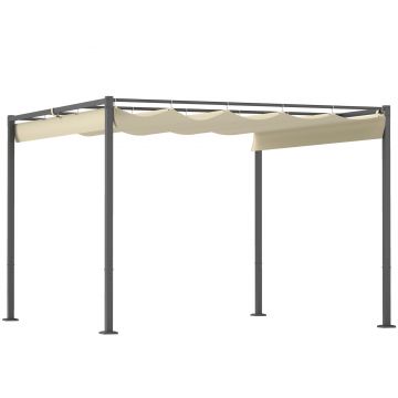 Outsunny Pergolă de grădină 3 x 3 m cu acoperiș retractabil, pavilion, copertină pentru umbră, UPF30+, bej | Aosom Romania