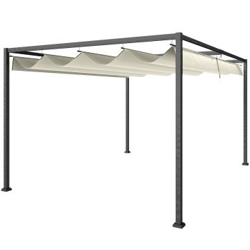 Outsunny Pergolă de Grădină 4x3 m Gazebo cu Acoperiș Retractabil din Poliester, Rezistent pentru Evenimente, Crem | Aosom Romania