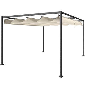 Outsunny Pergolă Gazebo 3x2 m cu Acoperiș Retractabil, Orificii de Drenaj, Țăruși și Șuruburi, Pergolă din Metal și Poliester pentru Exterior, Crem | Aosom Romania
