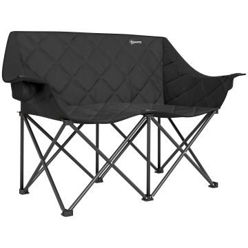 Outsunny Scaun pliabil 2 locuri, scaun de camping pliabil cu geantă de transport, outdoor, suportă până la 250 kg, 145 x 60 x 92 cm, Negru | Aosom Romania
