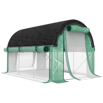 Outsunny Seră de Grădină Tunel 3x2x2 m cu Plasă de Umbrire, Seră pentru Legume și Flori cu 6 Ferestre, 2 Uși și Pereți Laterali Rulanți, Cadru din Oțel și Acoperire PE, Verde | Aosom Romania