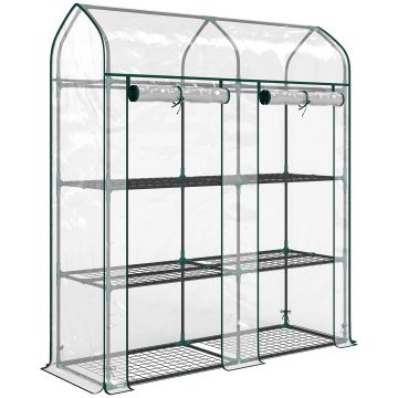 Outsunny Seră mică cu 3 niveluri, 2 uși rulou, cadru din oțel, husă din plastic, 143x46x165 cm, transparent | Aosom Romania