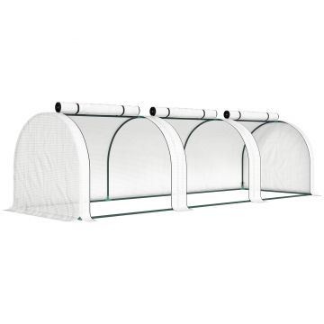 Outsunny Seră tip tunel, 3 ferestre cu fermoar, cadru din oțel, prelată robustă, 295 x 100 x 80 cm, Alb | Aosom Romania