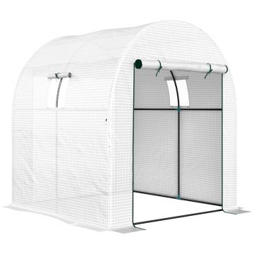 Outsunny Seră Tip Tunel Walk-in cu Acoperire PE Rezistentă la UV, Uși și Ferestre cu Plasă, 1,8 x 1,8 x 2 m, Verde | Aosom Romania