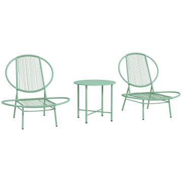 Outsunny Set bistro 3 piese din polyratan rezistent la intemperii, set mobilier de grădină cu masă bistro, scaune de grădină în formă de scoică, Verde | Aosom Romania