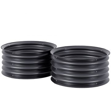 Outsunny Set de 2 containere de plantare galvanizate, Ø60 x 30H cm, ghivece cu fund deschis pentru diferite plante, Gri închis | Aosom Romania