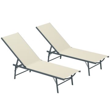 Outsunny Set de 2 șezlonguri pliabile din textilenă șezlong pentru grădină exterior reglabil 54 x 164 x 84 cm crem | Aosom Romania