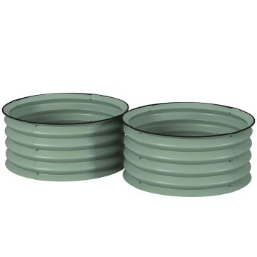 Outsunny Set de 2 ghivece verzinkte, Ø60 x 30H cm ghivece pentru flori cu bază deschisă pentru diverse plante, Grün | Aosom Romania