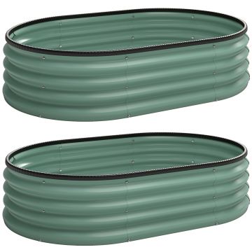 Outsunny Set de 2 Jardiniere Înălțate Modulare, Ghivece de Grădină cu Margine din Cauciuc, Fund Deschis, Jardiniere Înălțate din Oțel Galvanizat pentru Plante Aromatice, Fructe, Legume și Flori, 135x90x30 cm, Verde | Aosom Romania