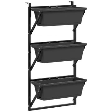 Outsunny Set de 3 ghivece ghiveci cu orificii, 56x42 cm, ghivece pătrate din plastic, Gri închis | Aosom Romania