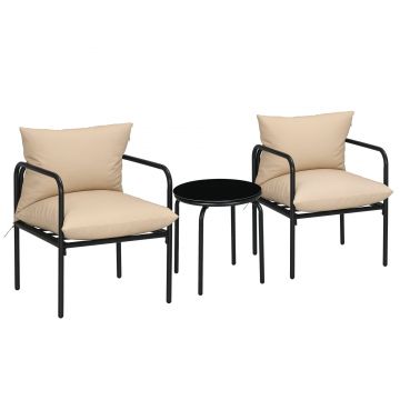 Outsunny Set de mobilier de gradina 3 piese pentru 2 persoane cu 2 fotolii si 1 masa de cafea rotunda, metal, negru si bej | Aosom Romania