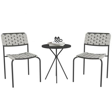 Outsunny Set mobilier grădină din poliratan, lounge exterior mobilier balcon pentru 2 persoane, 3 piese, 2 scaune, masă, gri | Aosom Romania