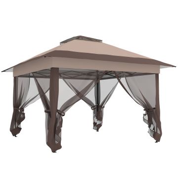 Outsunny Tonnelă pavilion de grădină pop-up pliabilă oțel poliester plase de țânțari + geantă de transport cu roți kaki maro | Aosom Romania