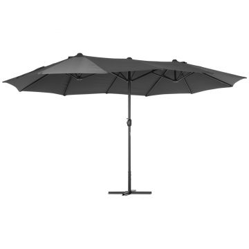 Outsunny Umbrelă de grădină XXL cu picior în cruce, umbrelă de dimensiuni mari 4,6L x 2,7l x 2,4H cm, manivelă de deschidere/închidere, oțel, poliester de înaltă densitate, gri | Aosom Romania