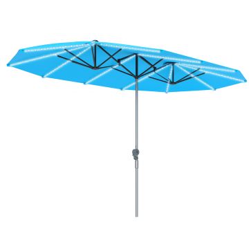 Outsunny Umbrelă dublă cu lumini solare, aluminiu, poliester, protecție UPF50+, rezistentă la UV, umbrelă pentru terasă, Albastru | Aosom Romania