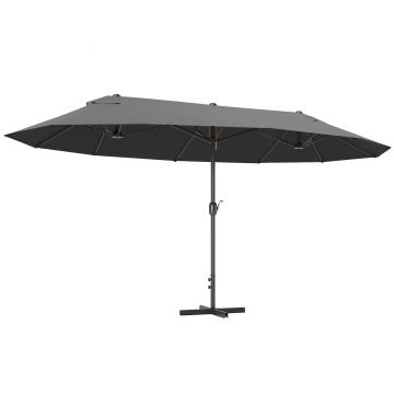 Outsunny Umbrelă Dublă pentru Grădină 455x265x238 cm, Parasolar Mare cu Manivelă Manuală, Rezistentă la Apă, Protecție Solară Gri | Aosom Romania