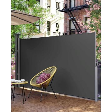 Paravan lateral pentru gradina sau terasa / copertina solara laterala, Songmics, sistem de fixare inclus, UV 50+, 160x400 cm, gri
