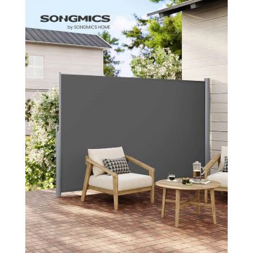 Paravan lateral pentru gradina sau terasa / copertina solara laterala, Songmics, sistem de fixare inclus, UV 50+, 180x400 cm, gri