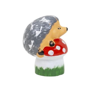 Set 2 x Decoratiune Gradina, Ceramica, Arici pe Ciuperca, Lungime 12 cm, Inaltime 16 cm