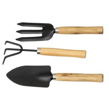 Set 3 x 3 Ustensile Gradina pentru Plantat, Maner Lemn, Negru