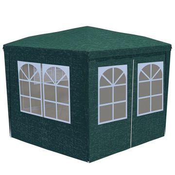 Cort pavilion de gradina hexagonal, 200x200 cm, cu pereti laterali cu ferestre, impermeabil cu rezistenta UV, verde
