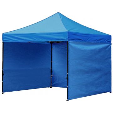 Cort tip pavilion cu 3 pereti laterali, structura solida otel si acoperis impermeabil PVC, 3x3 m cu inaltime reglabila, albastru