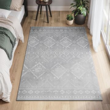 Covor decorativ antiderapant, stil boho, lavabil la masina, 120A-170 cm, gri