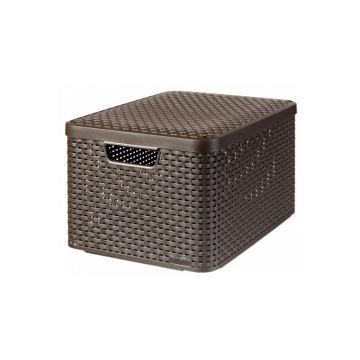 Cutie de depozitare cu capac, Curver, plastic, 30 L, maro