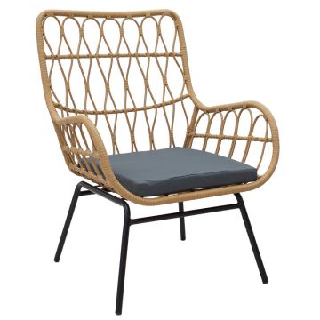 Fotoliu Naoki  metal negru-pe Natural-perna Gri