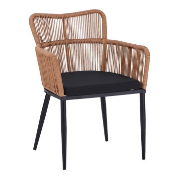 Fotoliu Naoki pe rattan - metal cu finisaj Natural si picioare/perna negre 59x62x78cm