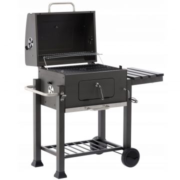 Gratar dreptunghiular pe carbuni, cu suport lateral si termometru capac, 115x60x108cm